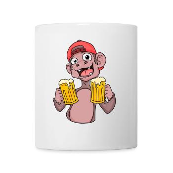 Affe mit Biergläser - Tasse - Weiß - Vorne