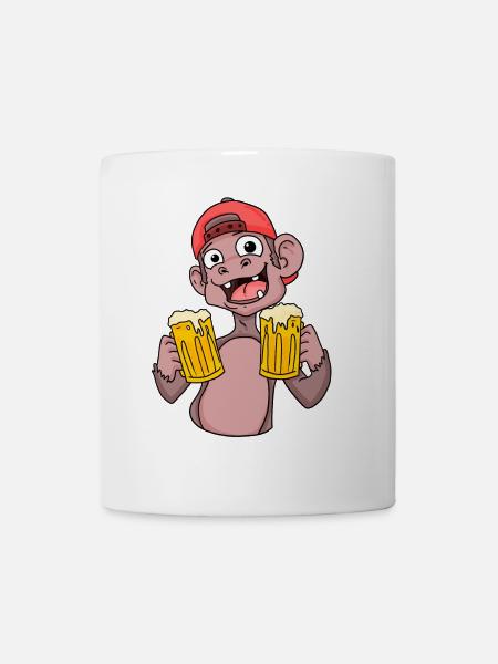 Affe mit Biergläser - Tasse - Weiß