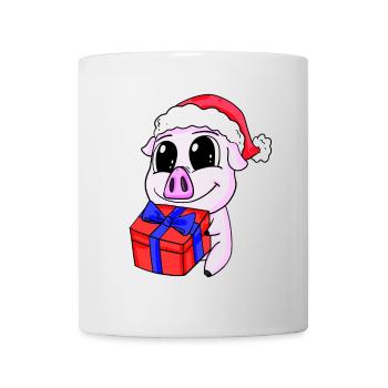Cochon mignon avec cadeau - Noël - Mug blanc - blanc - Devant