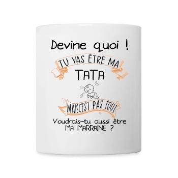 Devine quoi ! Tata voudrais-tu être ma marraine ? - Mug blanc - blanc - Devant
