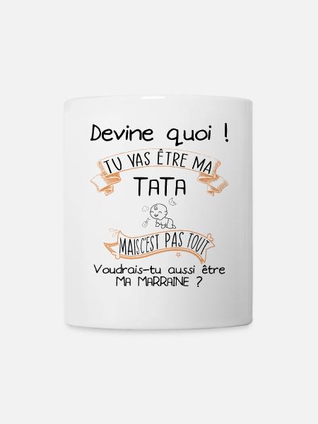 Devine quoi ! Tata voudrais-tu être ma marraine ? - Mug blanc - blanc