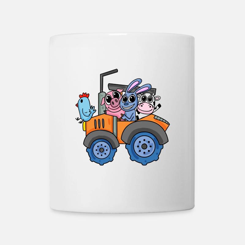 Tiere auf dem Bauernhof mit Traktor - Tasse - Weiß