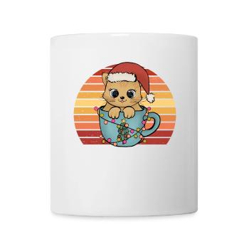 Chaton de chat de Noël avec chapeau de Noël rétro - Mug blanc - blanc - Devant