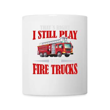 Les pompiers aiment jouer avec les camions de pompiers - Mug blanc - blanc - Devant