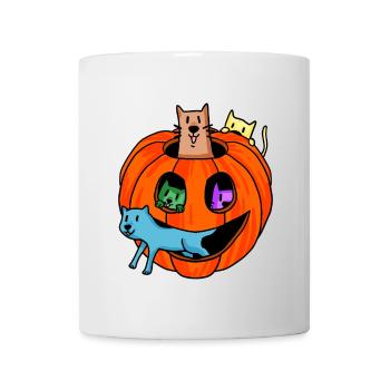 Halloween Kürbis mit Katzen - Tasse - Weiß - Vorne