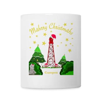 Weihnachten, Leuchtturm Campen, Kultiger Wolf - Tasse - Weiß - Vorne