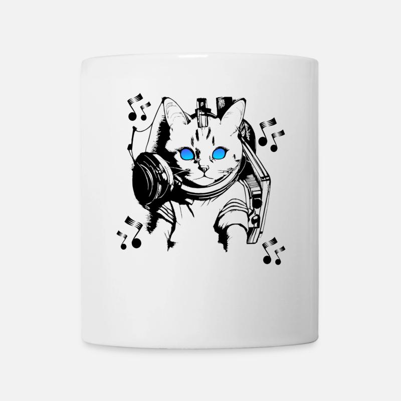 DJ Katze mit Kopfhörern - Tasse - Weiß