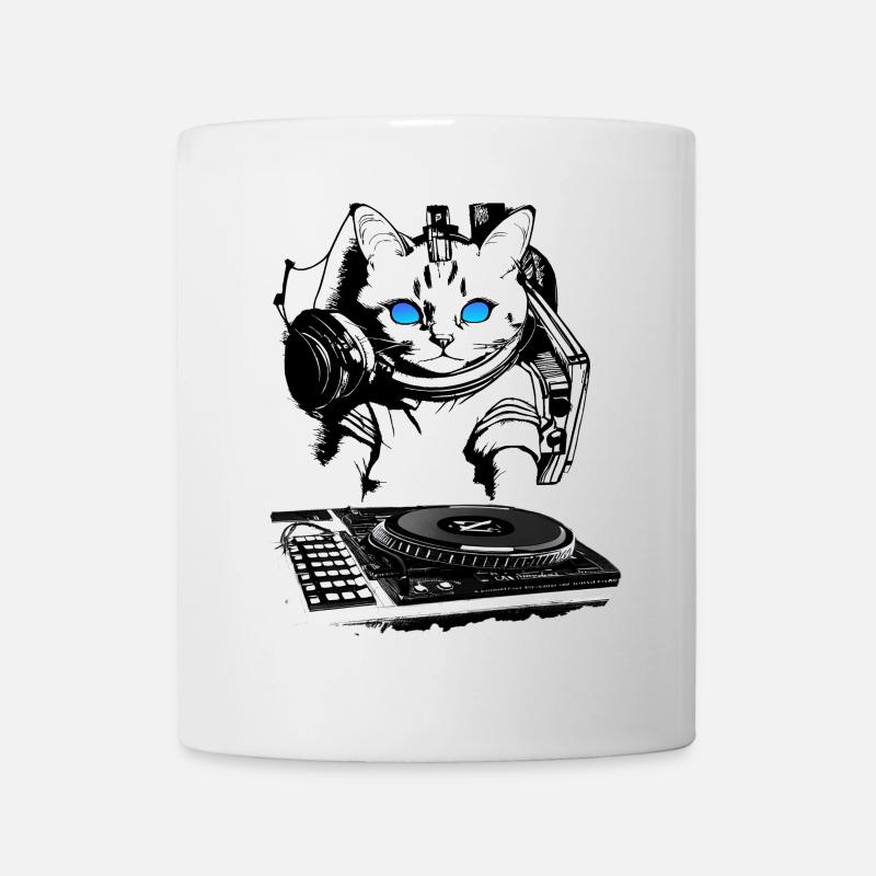 Cat DJ avec table de mixage - Mug blanc - blanc