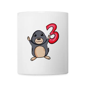 3 Jahre alt - 3. Geburtstag - Maulwurf Motiv - Tasse - Weiß - Vorne