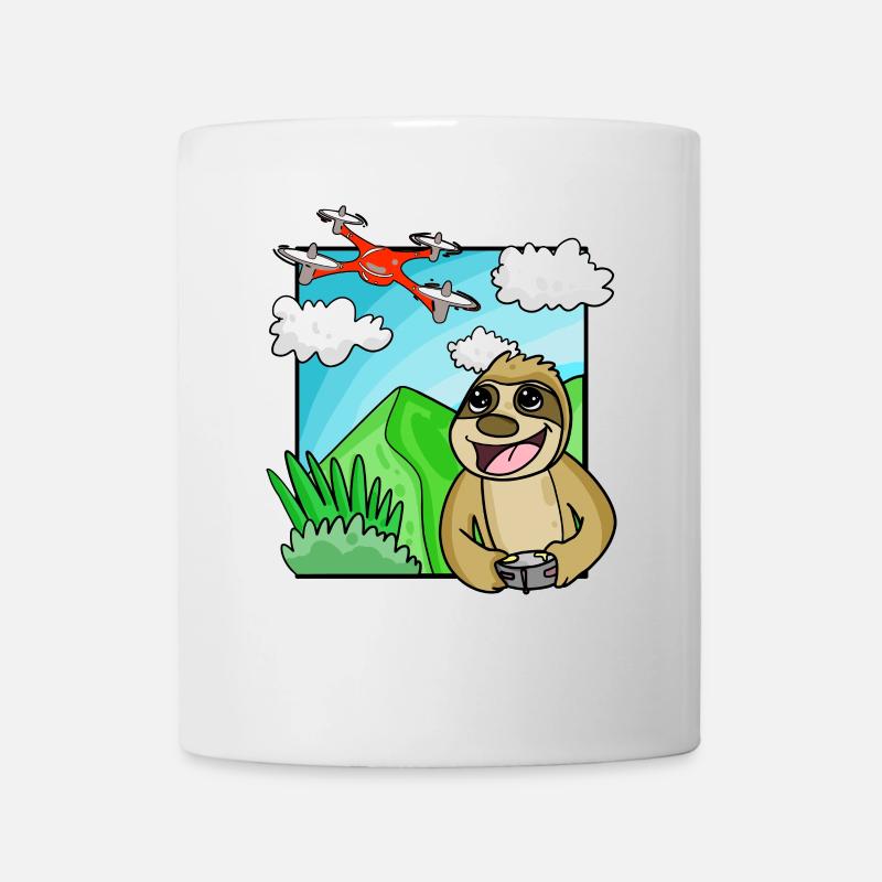 Faultier mit Quadcopter - Drohne Motiv - Tasse - Weiß