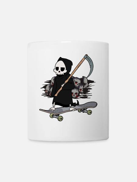 Skateboard Sensenmann Feierabend Ende Horror Tod - Tasse - Weiß