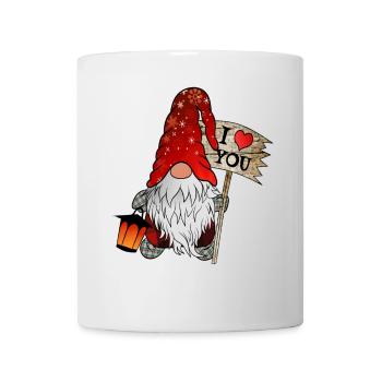 Gnom Weihnachts Wichtel mit ich liebe dich Schild - Tasse - Weiß - Vorne