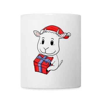 Weihnachten Ziege Baby mit Geschenk - Tasse - Weiß - Vorne