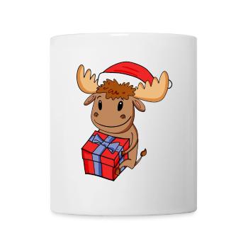 Weihnachten Elch Baby mit Geschenk - Tasse - Weiß - Vorne