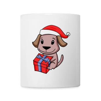 Bébé chien de Noël avec cadeau - Mug blanc - blanc - Devant
