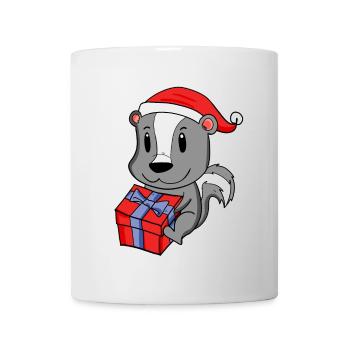 Bébé moufette de Noël avec cadeau - Mug blanc - blanc - Devant