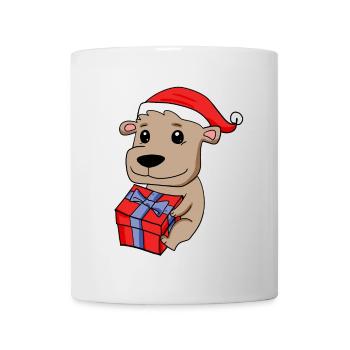 Bébé ours de Noël avec cadeau - Mug blanc - blanc - Devant