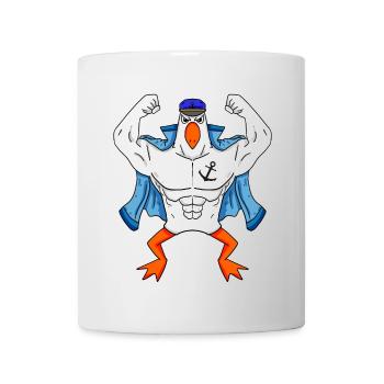 Muskelöse Seemöwe mit Anker Tattoo Möwe Geschenk - Tasse - Weiß - Vorne