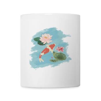 Japanese Koi pink water lilies - Koi Lovers Tee - Mug - white - Front