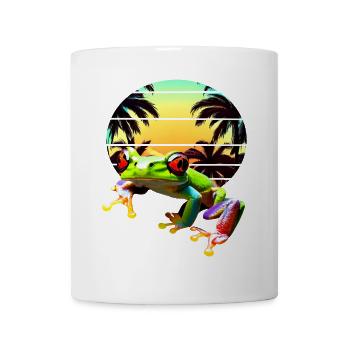 Red-eyed tree frog with palm trees sunset - Mug - white - Front