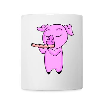 Pig Kids Motif Playing Flute - Mug - white - Front