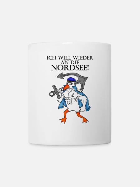 Nordsee Plattdeutsch Spruch Moin Möwe Anker - Tasse - Weiß