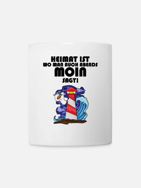 Nordsee Plattdeutsch Spruch Moin Möwe Leuchtturm - Tasse - Weiß