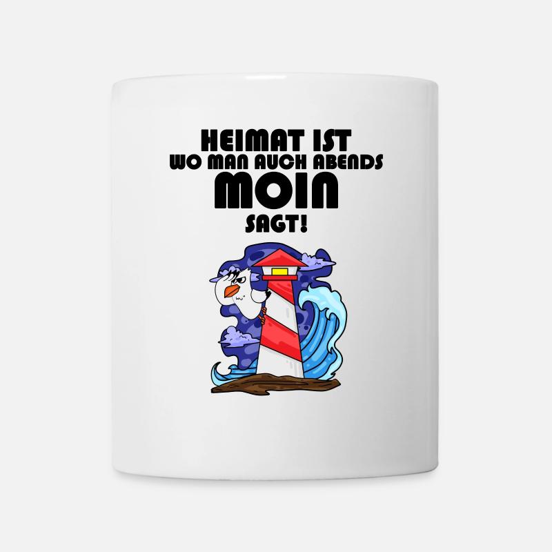 Nordsee Plattdeutsch Spruch Moin Möwe Leuchtturm - Tasse - Weiß