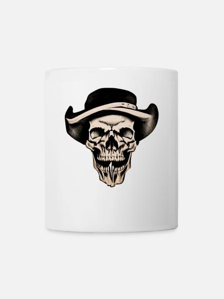 Totenkopf mit Hut - Vintage Cowboy Skull - Tasse - Weiß