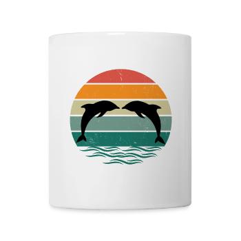 Silhouette dolphins - Retro Sunset Dolphin - Mug - white - Front