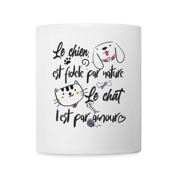 le chien est fidele par nature, le chat par amour - Mug blanc - blanc - Devant