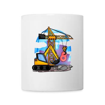 8. Geburtstag 8 Jahre Kran Baustelle Bagger Junge - Tasse - Weiß - Vorne