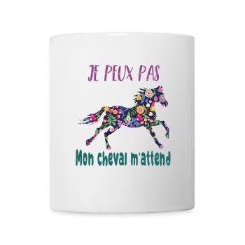 Je peux pas mon cheval m'attend - florale poney - Mug blanc - blanc - Devant