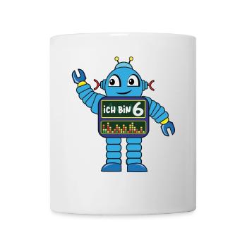 Kleiner Roboter, sechster Geburtstag, 6 Jahre - Tasse - Weiß - Vorne