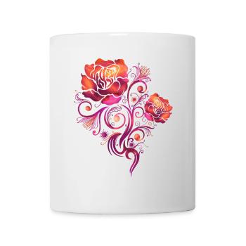 Fleurs Heureuses Aquarelle Roses - Mug blanc - blanc - Devant