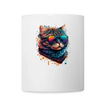 Colorful Cute Cat with Sunglasses Animal Design - Tasse - Weiß - Vorne
