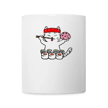 Cat eating sushi with chopsticks grunge - Mug - white - Front