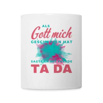 Bunter Schrift-Splash TA DA - Tasse - Weiß - Vorne