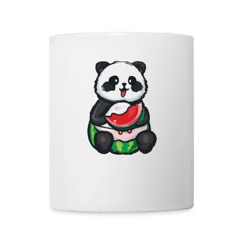 Süßer Panda sitzt und isst eine Wassermelone - Tasse - Weiß - Vorne