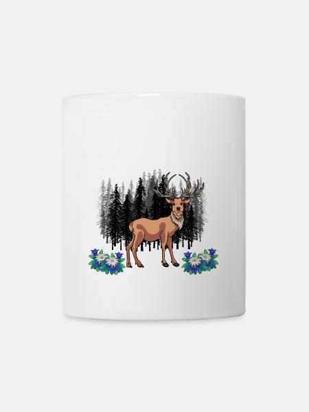 Waldtiere Rotwild Alpen Enzian Naturliebhaber - Tasse - Weiß