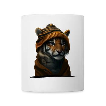 Cute tiger with knitted hat | Wildlife Shirt - Mug - white - Front