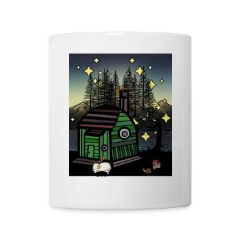Hütte Natur Nacht Sternenhimmel Hund Wald - Tasse - Weiß - Vorne