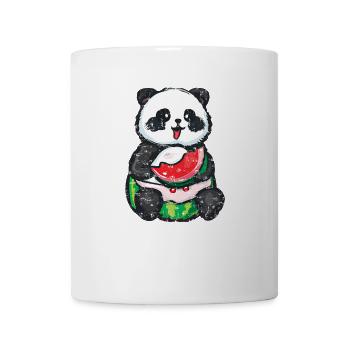 Süßer Panda sitzt und isst eine Wassermelone - Tasse - Weiß - Vorne