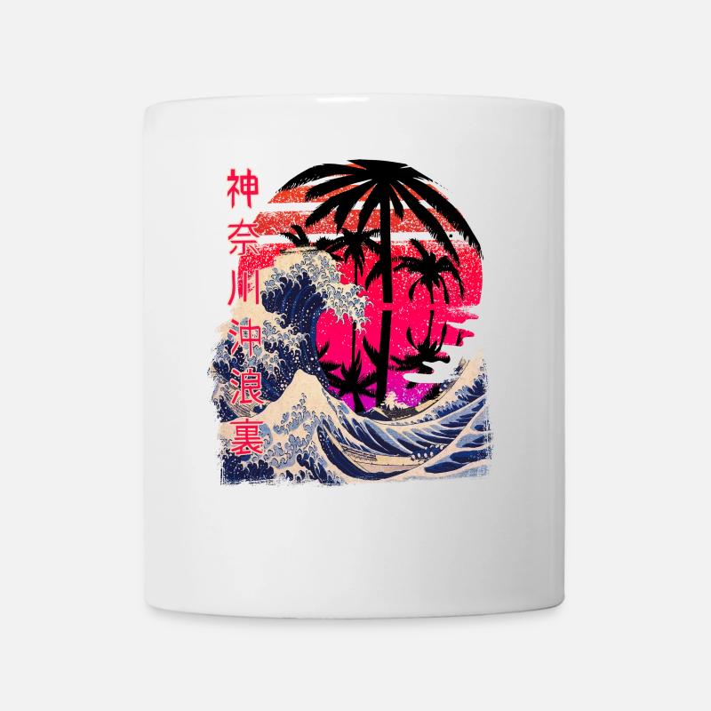 Große Welle Kanagawa Retro Sunset - Tasse - Weiß
