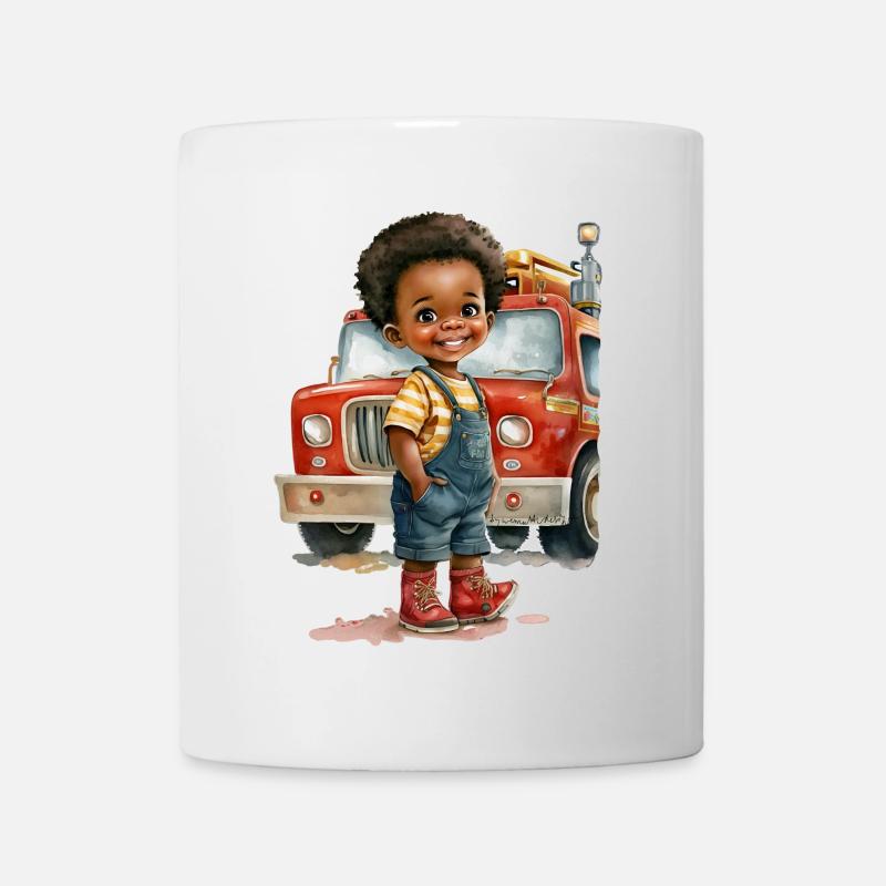 Cute child with fire truck - Mug - white
