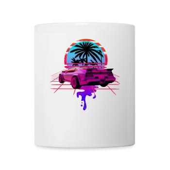 Retro Wave Sportwagen 80s Vaporwave Sunset - Tasse - Weiß - Vorne