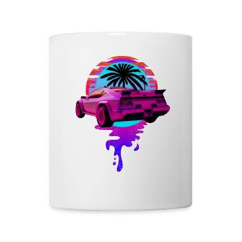 Retro Wave Sportwagen 80s Skyline Vaporwave - Tasse - Weiß - Vorne