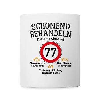 77. Geburtstag Schonend Behandeln Alte Kiste 77 - Tasse - Weiß - Vorne