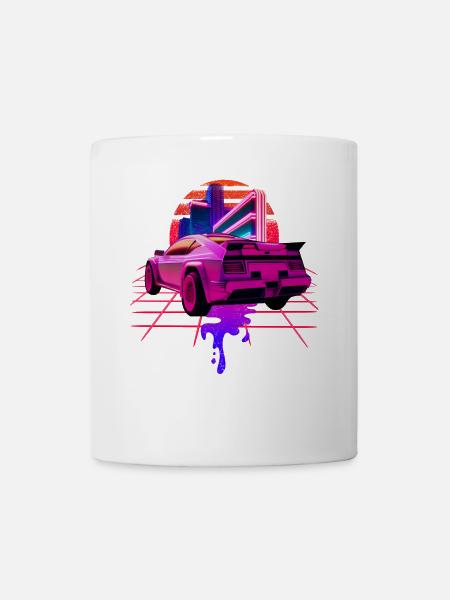 Retro Wave Sports Car Vaporwave Sunset - Mug - white