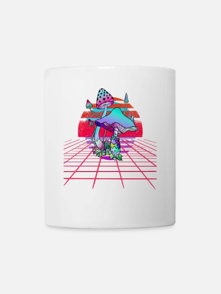 Psychedelische Pilze - Retro Wave Sunset - Tasse - Weiß